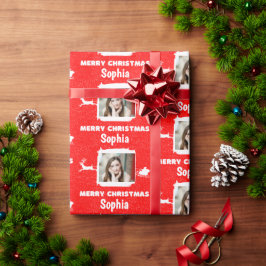 Papel De Presente Vermelho Moderno e Branco 1 Foto Feliz Natal