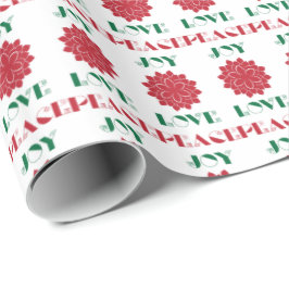 Papel De Presente Vermelho moderno, Verde e Branco Amor, Paz, Joy SM