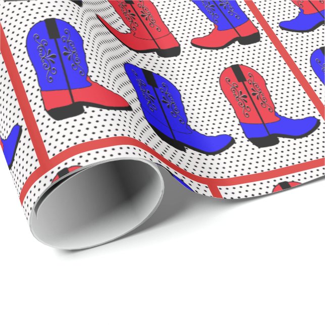 Papel De Presente Vermelho Ocidental?Blue Cowboy Boots Gift Wrappape (Ponta do rolo)