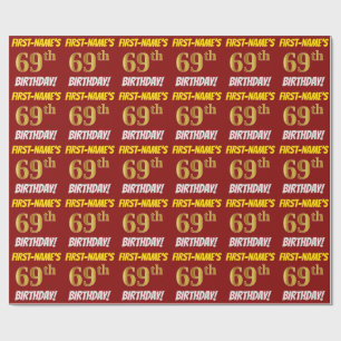 Papel De Presente Vermelho, Ouro Falso/Imitação, "ANIVERSÁRIO DE 69 