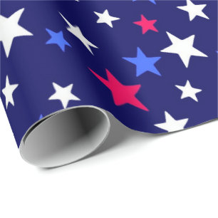 Papel De Presente Vermelho Ousado, Azul Patriótico e Estrelas Branca