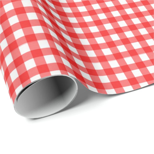 Papel De Presente Vermelho| Papel Branco De Lavagem De Gingham (Ponta do rolo)