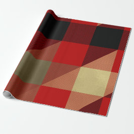 Papel De Presente Vermelho Preto Dourado Xadrez Búfalo Rústico Feria