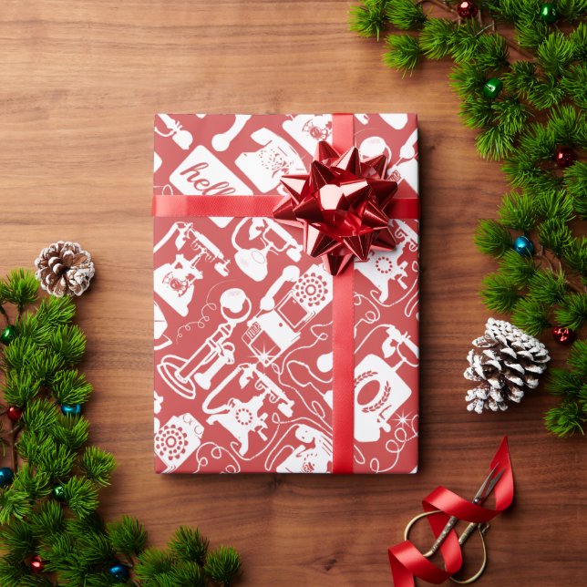 Papel De Presente Vermelho retroativo ou qualquer padrão de telefone (Presente de Natal)