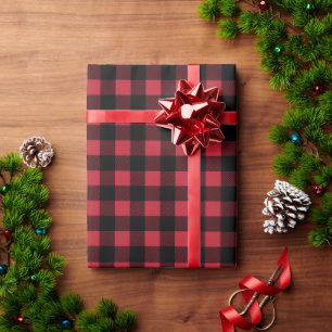 Papel De Presente Vermelho Rico e Preto Pequeno Xadrez de Búfalo de 