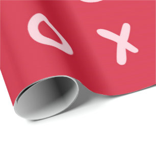 Papel De Presente Vermelho & Rosa Claro X O XO XO's Fofo Moderno