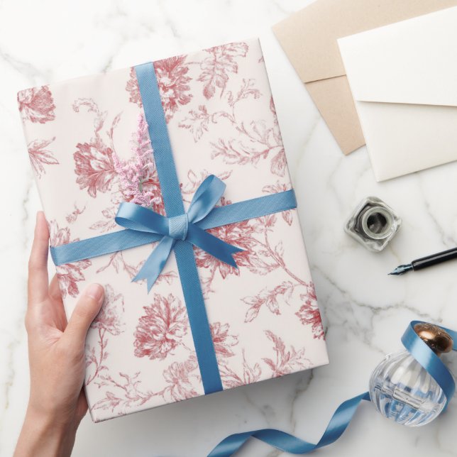 Papel De Presente Vermelho Rosado Floral Aniversário (Presentear)