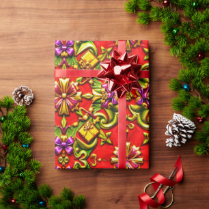 Papel De Presente ~ Vermelho, Roxo, Verde e Dourado ~