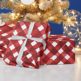 Papel De Presente Vermelho Rústico Gingham Noël