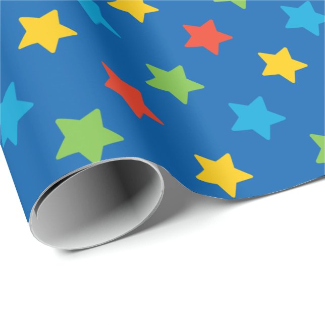 Papel De Presente Vermelho, teste padrão de estrelas amarelas e (Ponta do rolo)
