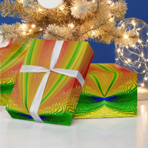 Papel De Presente ~ Vermelho Verde Amarelo Fractal ~ Natal
