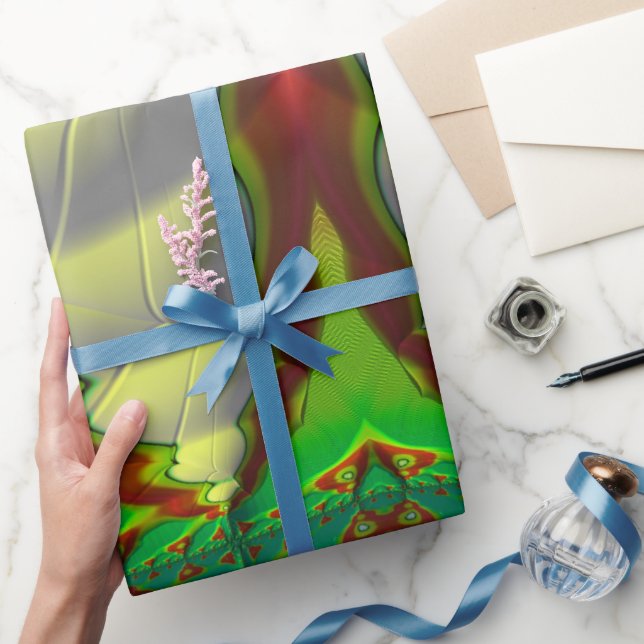 Papel De Presente ~ Vermelho Verde Branco Fractal ~ Natal (Presentear)