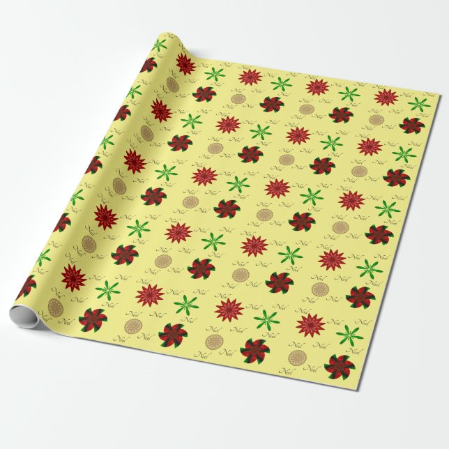 Papel De Presente Vermelho Verde e Dourado Noel (Desenrolado)