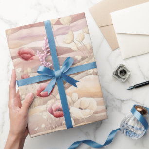 Papel De Presente Vermelho Vinho Creme Blush Floral Chá de Noiva