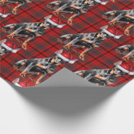Papel De Presente Vermelho Xadrez Natal Doberman Papai Noel Cachorro