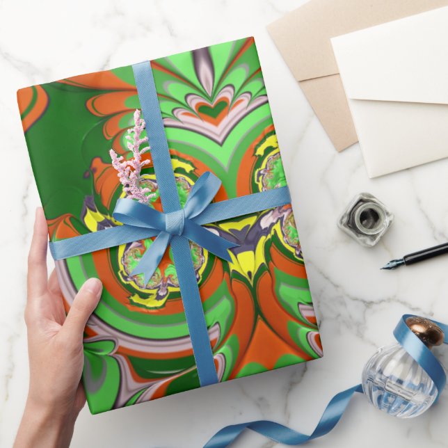 Papel De Presente ~ Vermelhos Amarelo Verde Fractal ~ Molho de Natal (Presentear)