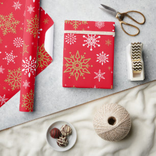 Papel De Presente Vermelhos e Neves Retrinchados de Natal Vintage