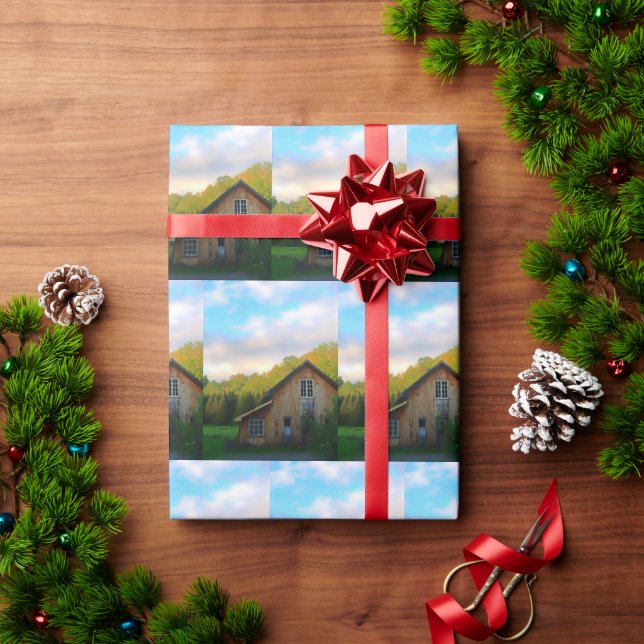 Papel De Presente Vermont Barn Wrapping Paper (Presente de Natal)