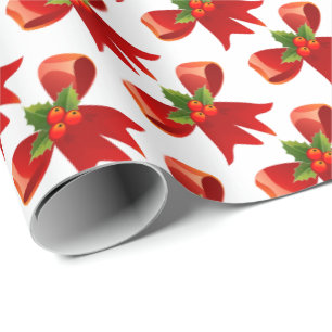 Papel De Presente Vestido de Natal com Arco Vermelho e Holly