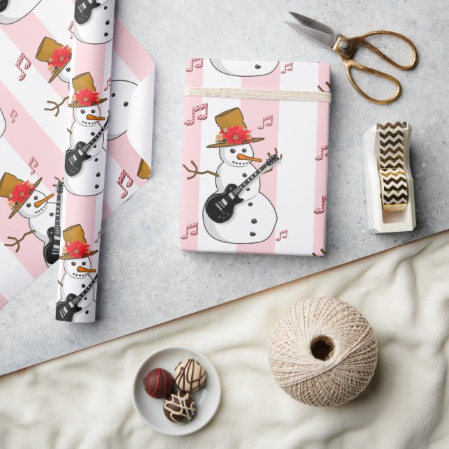 Papel De Presente Vestido de Natal Rosa e Stripe Branca Snowman (Artesanato)