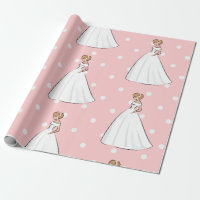 Vestido de Noiva Rosa com Bolinhas Brancas para Ch