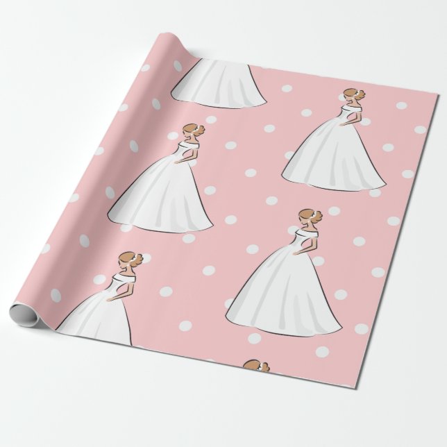 Papel De Presente Vestido de Noiva Rosa com Bolinhas Rosa Chá de Pan (Desenrolado)