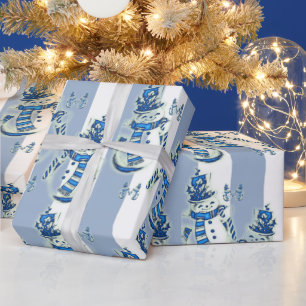 Papel De Presente Vestido Natal Blue & White Strike Snowman