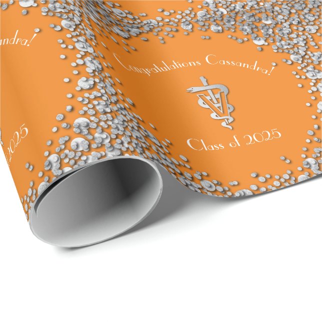 Papel De Presente Veterinarian Graduation Orange Silver (Ponta do rolo)