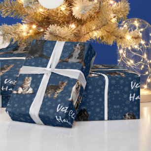 Papel De Presente Veterinário de gatos e cães em azul