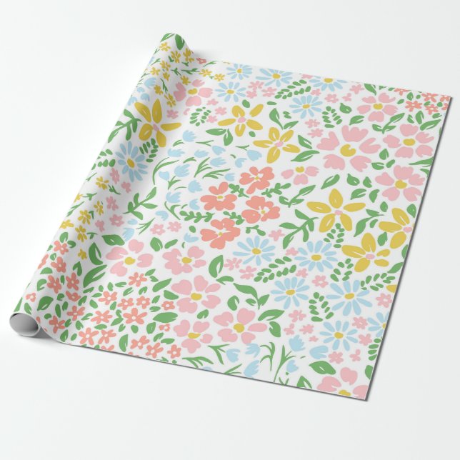 Papel De Presente Vetor padrão floral sem costura em branco  (Desenrolado)