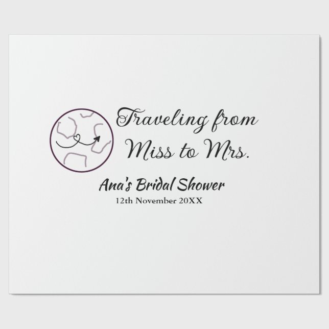 Papel De Presente Viagem chá de noiva adicionar nome data senhorita  (Aberto)