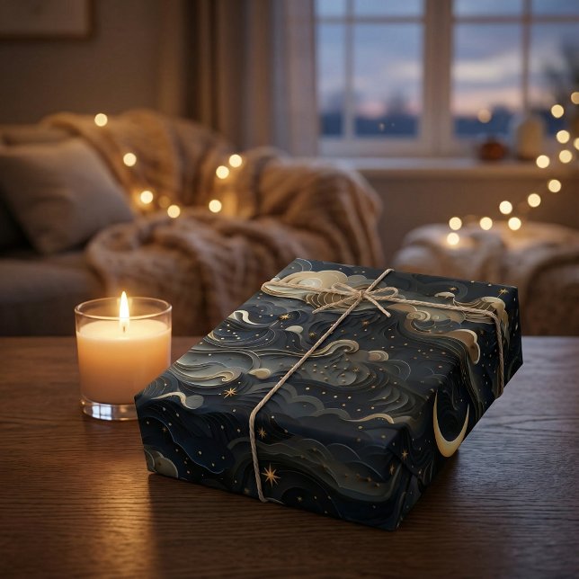 Papel De Presente Viagem da Lua: Celestial 3D Night Sky Design (Criador carregado)