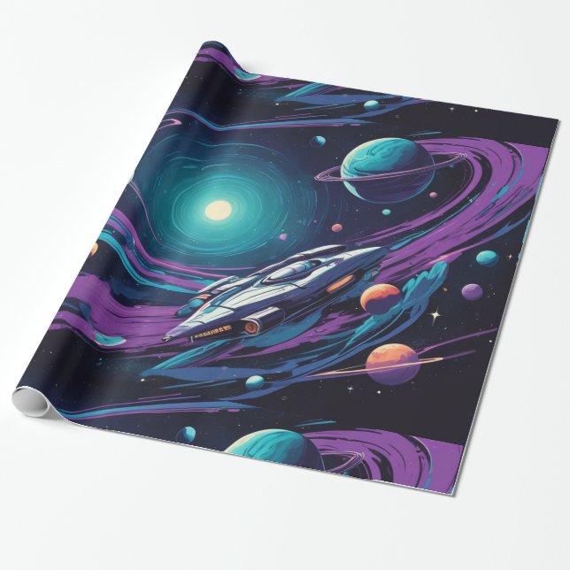 Papel De Presente Viagem de espaço (Desenrolado)