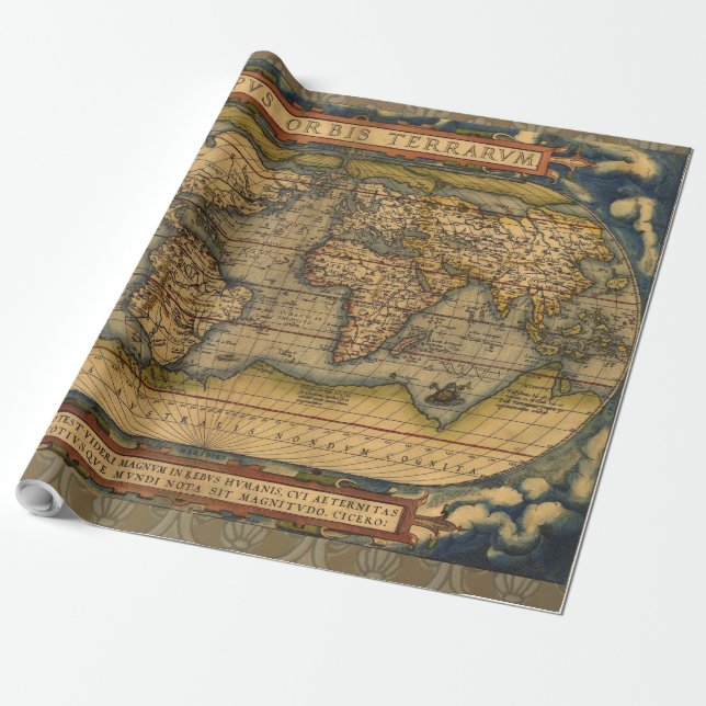 Papel De Presente Viagem do Mapa Mundial Antiquado Ortelius Europa (Desenrolado)
