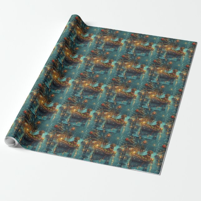 Papel De Presente Viagem Festiva de Natal do Dachshund (Desenrolado)