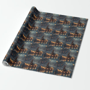 Papel De Presente Viagem Festiva de Natal do Doberman