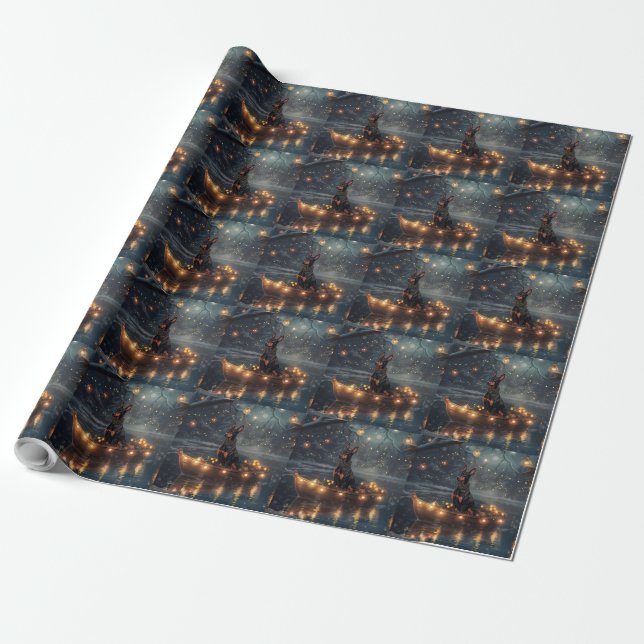 Papel De Presente Viagem Festiva de Natal do Doberman (Desenrolado)