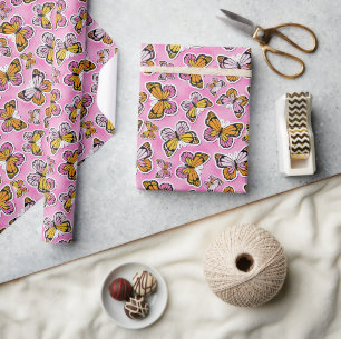 Papel De Presente Vibe Butterfly Y2K laranja