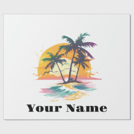 Papel De Presente Víblias Tropicais Sunset - Palm Trees & Beach Desi