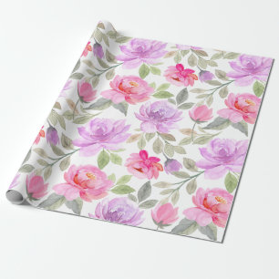 Papel De Presente Vibração Fresca de Primavera: Design Floral Rosa e