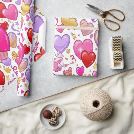 Papel De Presente Vibrant Confetti Hearts