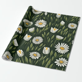 Papel De Presente Vibrant Daisy Pattern with Lush Green Accents