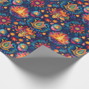 Papel De Presente Vibrant Diwali com lâmpada Diya