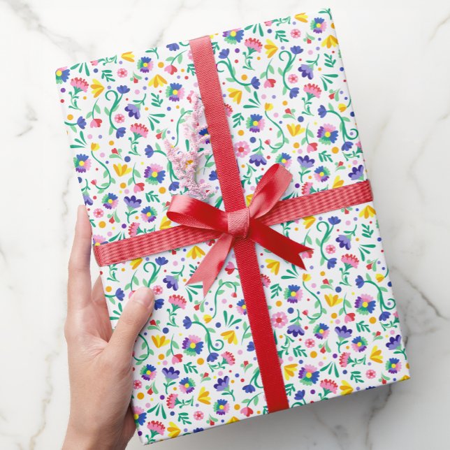 Papel De Presente Vibrant Fiesta Floral Design do Partido Mexicano (Fiesta Gift Wrap Paper)