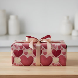 Papel De Presente Vibrant Heart Pattern Wrapping Paper - Pink, Red, 