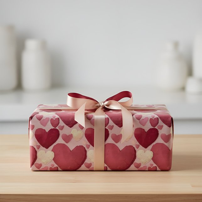 Papel De Presente Vibrant Heart Pattern Wrapping Paper - Pink, Red,  (Criador carregado)