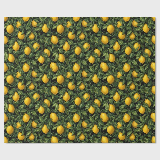 Papel De Presente Vibrant Lemon Citrus Tree Pattern (Aberto)