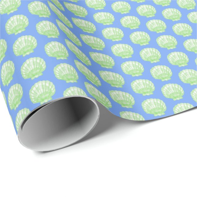 Papel De Presente Vibrant Shell (Green and Blue) Wrapping Paper (Ponta do rolo)