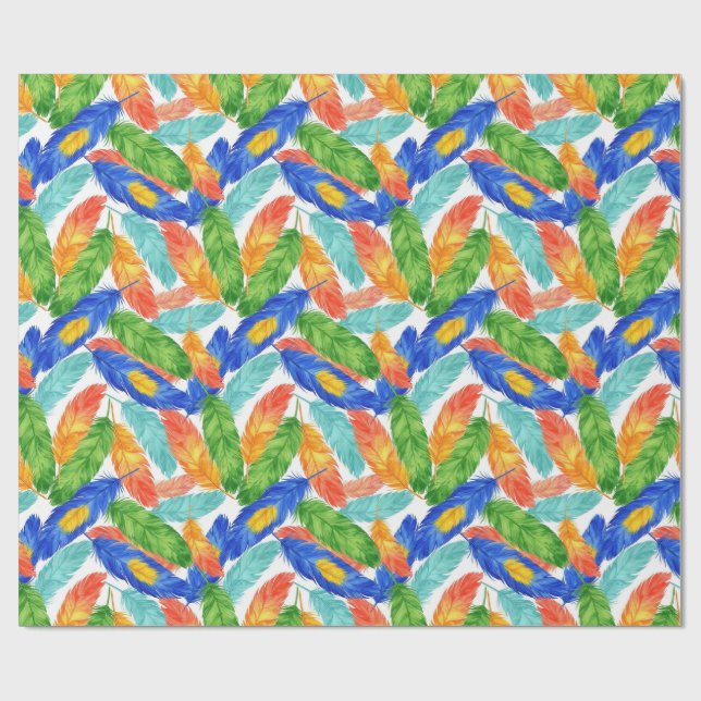 Papel De Presente Vibrant Watercolor Feather Pattern — Abstract ِArt (Aberto)