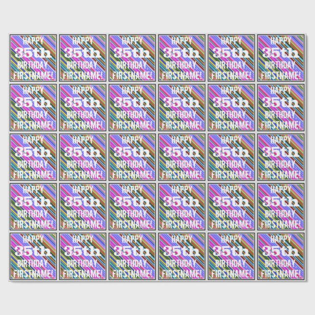 Papel De Presente Vibrante, Colorido 35º Aniversário + Nome Personal (Aberto)